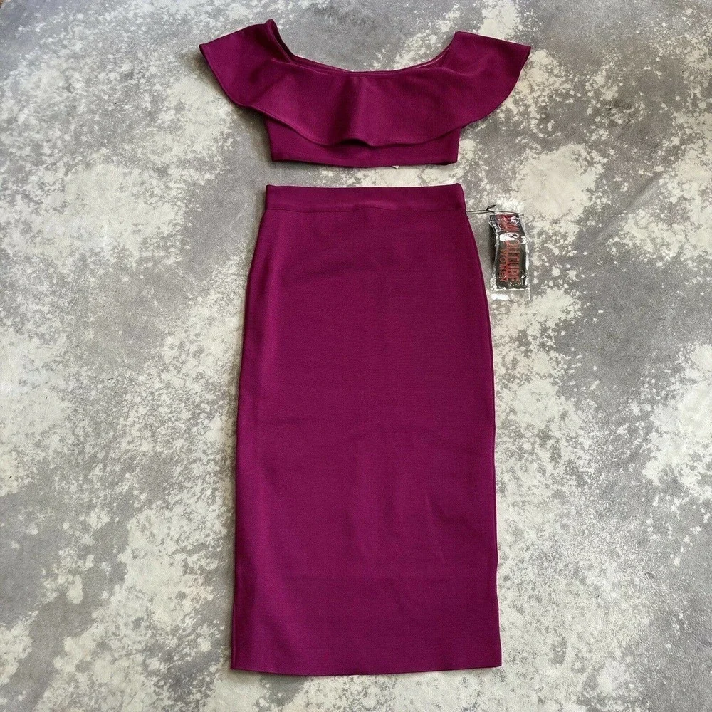 wow couture 2 Piece skirt set Crop Top And High Waist Body Skirt New - Picture 1 of 11
